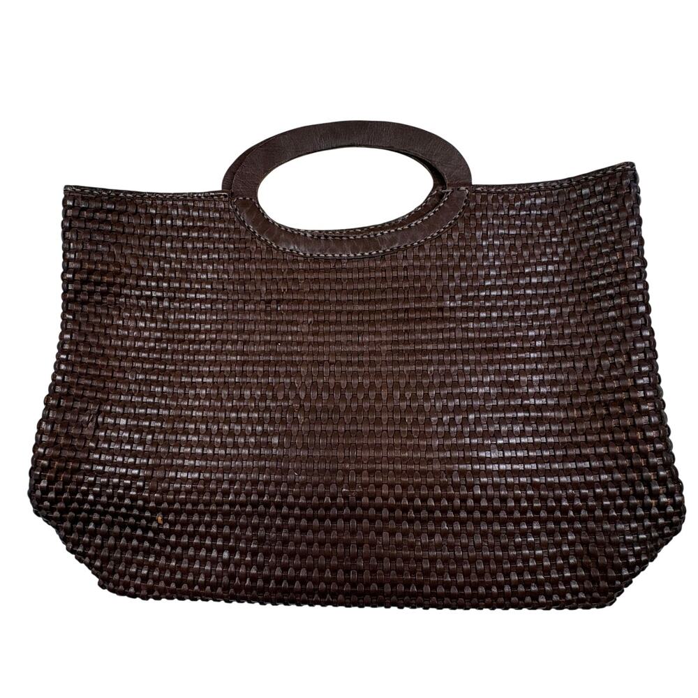 Inge Sport Vintage Woven Large Leather Tote Bag Resortwear Minimalist Boho Luxe